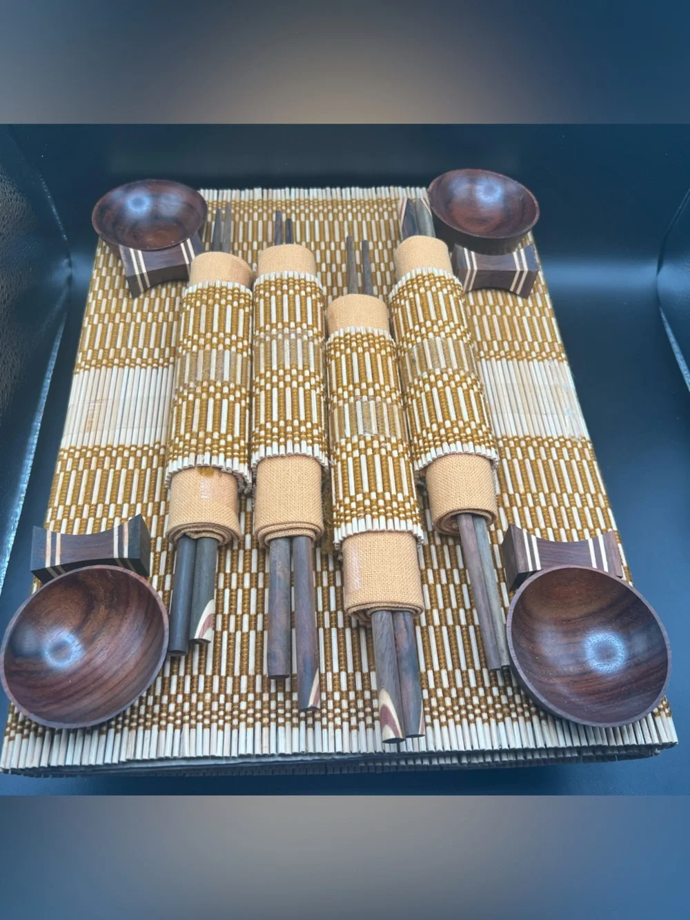 Bamboo Sushi Making Kit 2 Sushi Rolling Mats, 4 Chopsticks, 4 Soy Sauce Cups